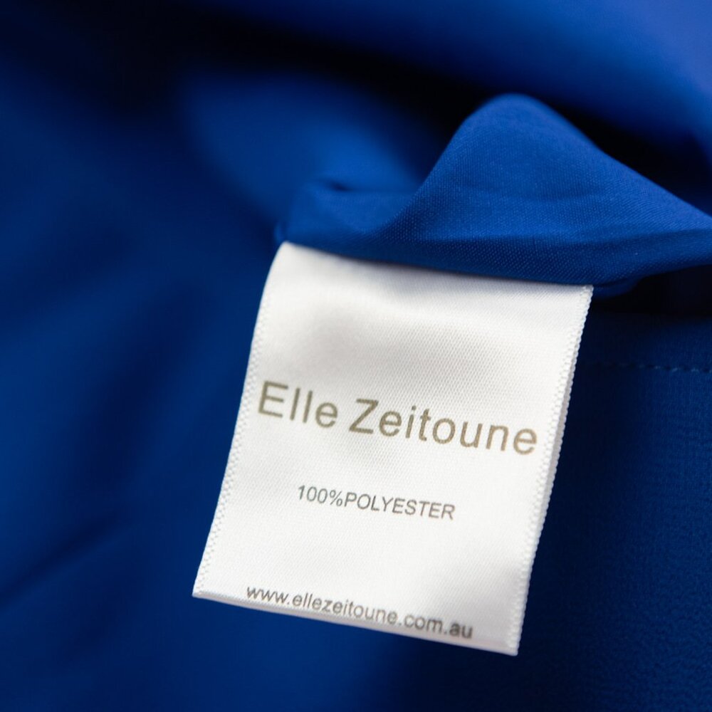 Elle Zeitoune Meagan Dress Evening Mini Cocktail Draped Sleeves Blue Size 12 New - Picture 8 of 9